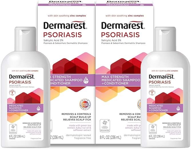 Dermarest Medicated Psoriasis Shampoo & Conditioner, with Salicylic Acid & Zinc Complex, Fragrance-Free, 8 Fl Oz - Product Image