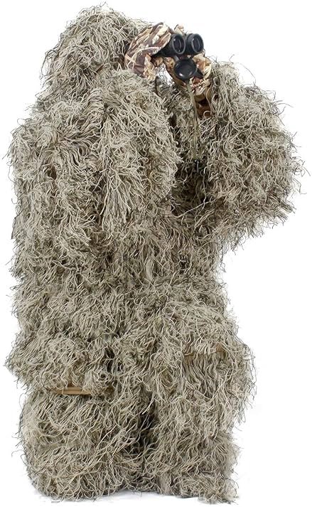 AUSCAMOTEK Ghillie Suit for Men Gilly Suit for Hunting Halloween Costume Airsoft Paintball Hood Rifle Wrap Included - Product Image