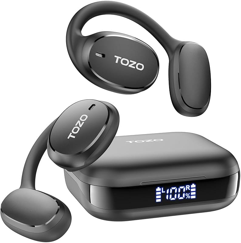 TOZO OpenEgo Open Ear Earbuds Bluetooth Headphones, 5.3 Bluetooth Sport Earbuds with Earhooks for 80Hrs Playtime,32 EQ Modes, Digital Display, Clear Calls, Comfortable Wear for Running, Work, Black - Product Image