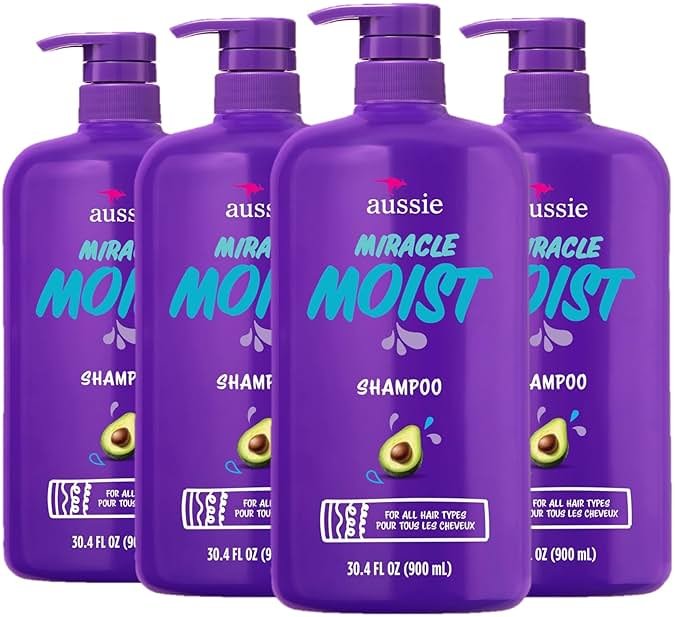 Aussie Miracle Moist Shampoo with Avocado & Jojoba for Dry Hair, Paraben-Free, 30.4 Fl Oz, (Pack of 4) - Product Image