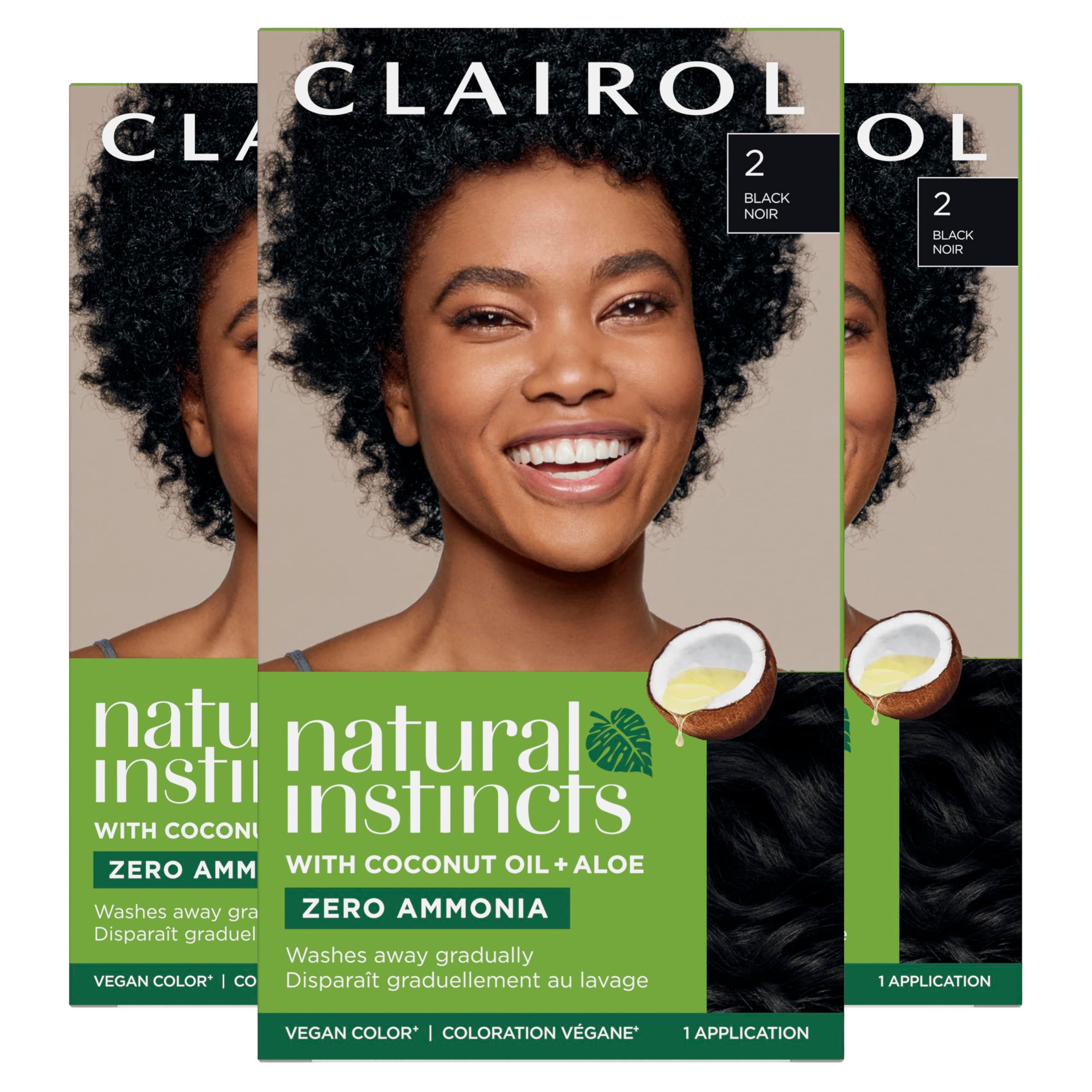 Clairol Natural Instincts Demi-Permanent Hair Dye, 2 Black | Ammonia‑Free, Vegan Hair Color with Coconut Oil & Aloe Vera | Pack of 3 - Product Image