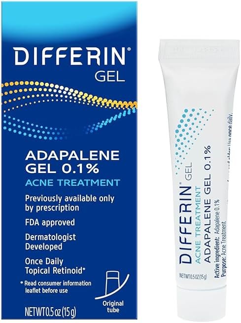 Differin Acne Treatment Gel, 30 Day Supply, Retinoid Treatment for Face with 0.1% Adapalene, Gentle Skin Care for Acne Prone Sensitive Skin, 15g Tube (Packaging May Vary) - Product Image