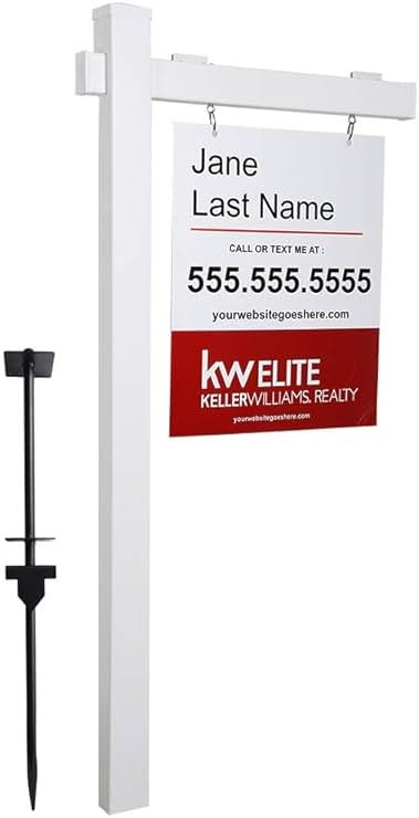 Kdgarden Vinyl PVC Real Estate Sign Post 6ft. Tall (4"x 4"x 72") Realtor Yard Sign Post for Open House and Home for Sale, 36" Arm Holds Up to 24" Sign, White with Flat Cap(No Sign) - Product Image