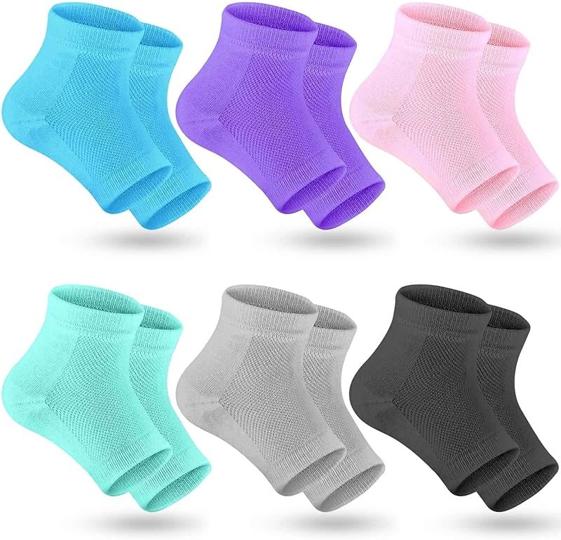 Selizo 6 Pairs Heel Moisturizing Socks Open Toe Socks Cracked Gel Heel Socks Foot Toeless Heel Repair Socks for Women Dry Hard Cracked Feet, 6 Colors - Product Image