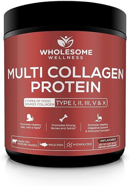 Wholesome Wellness Premium Multi Collagen Peptides Powder for Women and Men | 5 Types of Hydrolyzed Collagen | Grass-Fed, Non-GMO & Unflavored | Pure Protein for Youthful Skin & Joint Recovery - Product Image