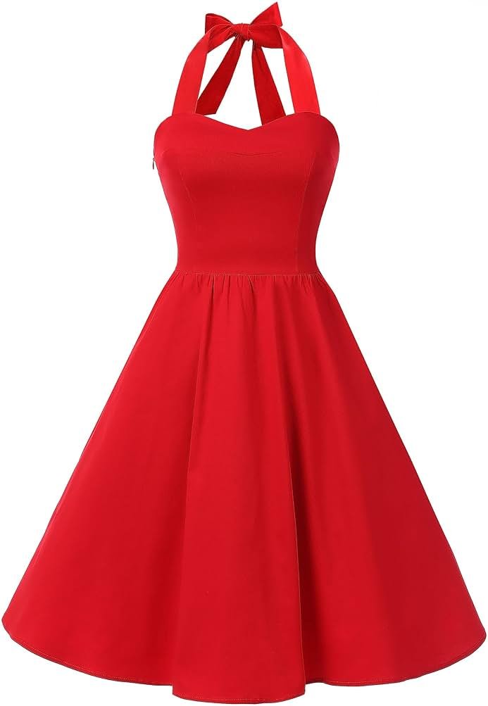 Topdress Women'sVintage Polka Audrey Dress 1950s Halter Retro Cocktail Dress - Product Image