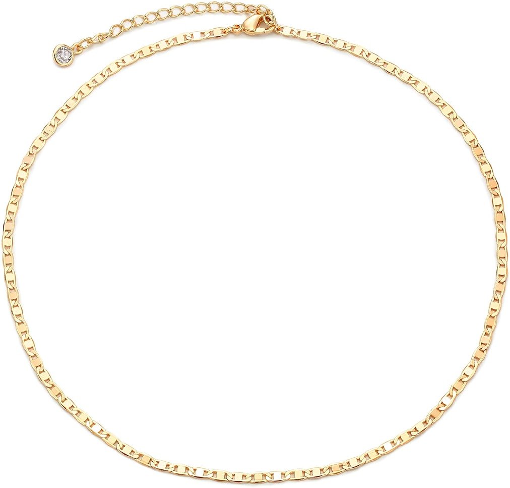 MEVECCO Dainty Gold Chain Choker Necklace 14K Gold Plated Handmade Boho Cute Tiny Beaded Link Choker Necklace Delicate Simple Minimalist Choker Necklace for Women - Product Image