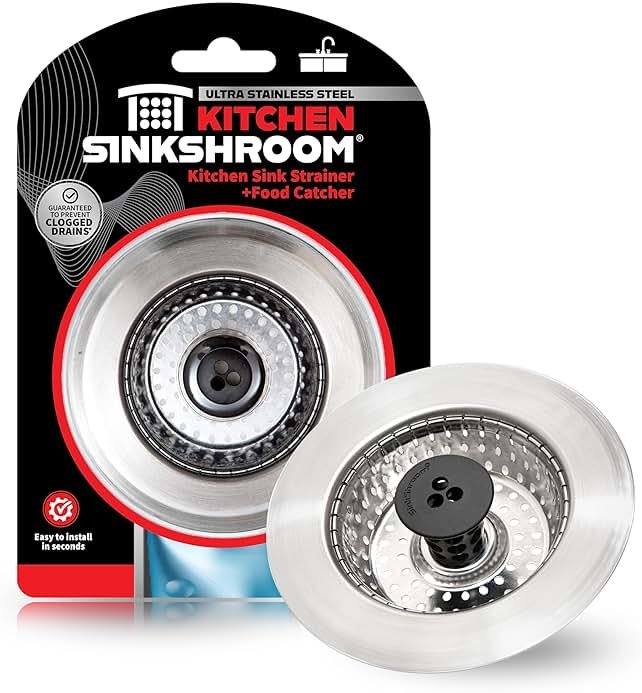 Kitchen SinkShroom Revolutionary Clog-Free Stainless Steel Sink Strainer, Black, 1-(Pack) - Product Image
