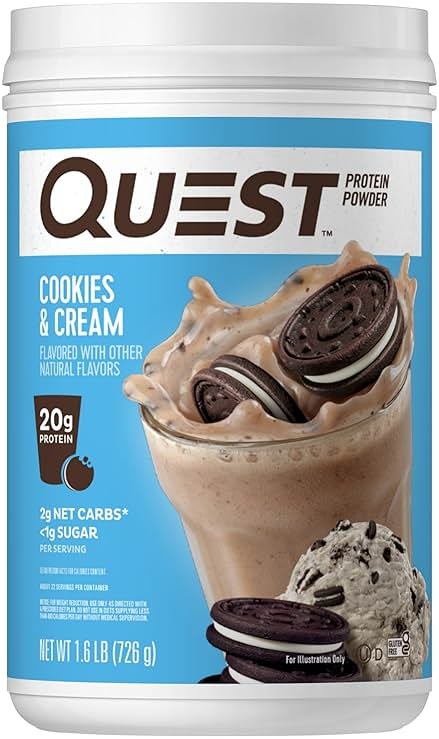 Quest Nutrition Cookies & Cream Protein Powder, 20g Protein, 1g Sugar, Low Carb, Gluten Free, 1.6 Pound, 24 Servings - Product Image