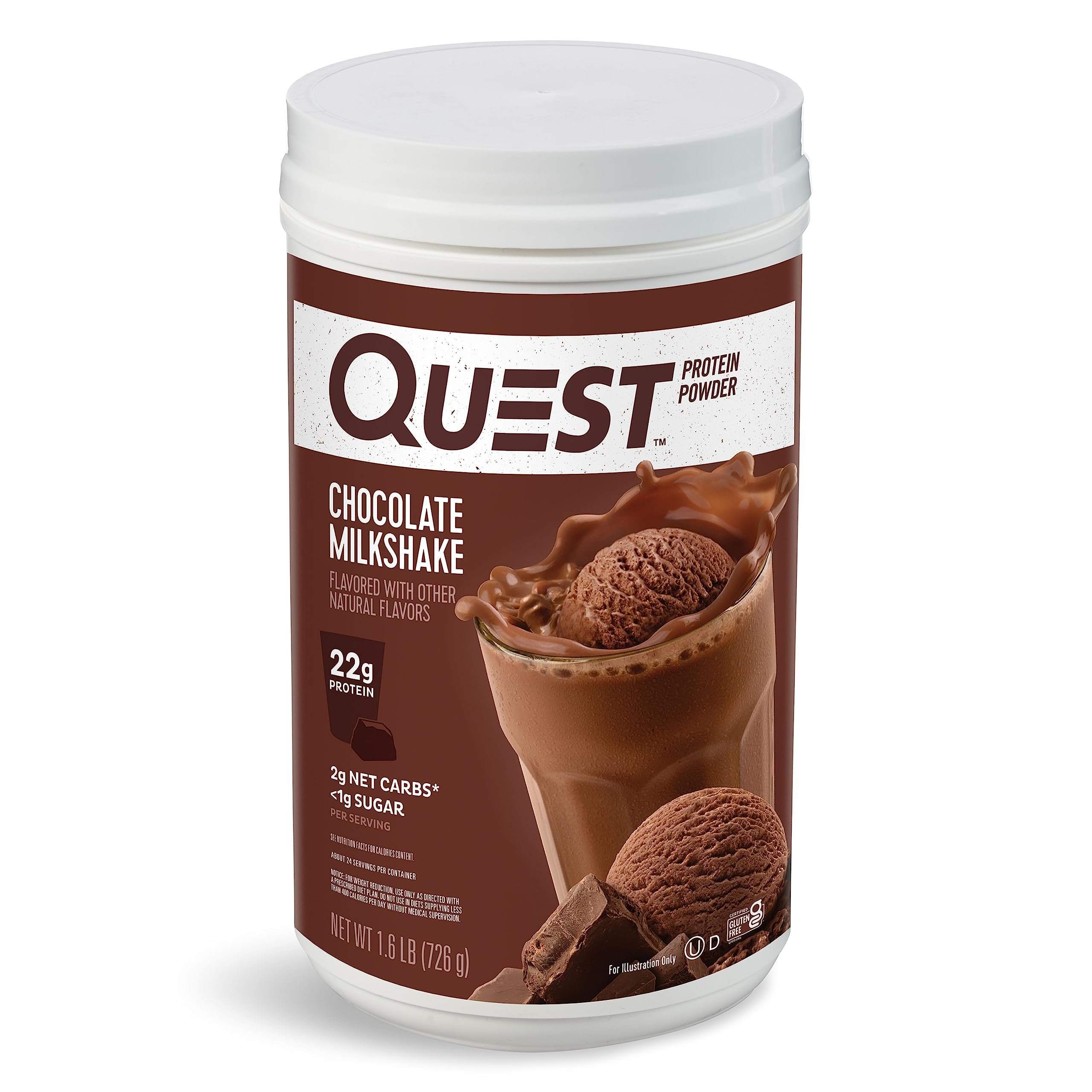 Quest Nutrition Chocolate Milkshake Protein Powder, 22g Protein, 2g Net Carbs, 1g Sugar, Low Carb, Gluten Free, 1.6 Pound, 24 Servings - Product Image