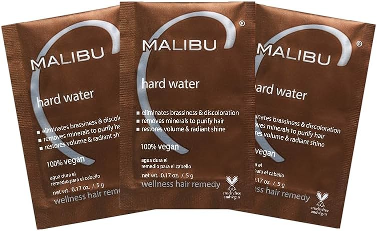 Malibu C Hard Water Hair Remedy - Chelating Treatment Packets for Mineral Buildup & Scalp Detox - Removes Deposits, Prevents Discoloration, Restores Shine - Vegan Hair Care Products, 3 Packets - Product Image
