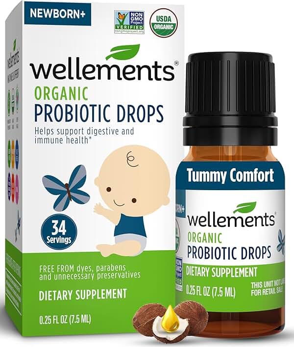Wellements Organic Baby Probiotic Drops (0.25 Fl Oz) - Digestive & Immune Support for Infants - Toddler Probiotic Helps with Newborn+ Gut Health, Gas, Constipation & Colic Support - Preservative Free - Product Image