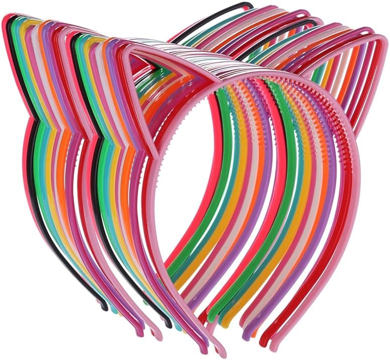 Tbestmax 24 Cat Ear Headbands Plastic Hairbands Hair Hoops Party Costume Daily Decorations Bunny Cat Bow Headwear Accessories for Women Daily Wearing and Party Decoration - Product Image