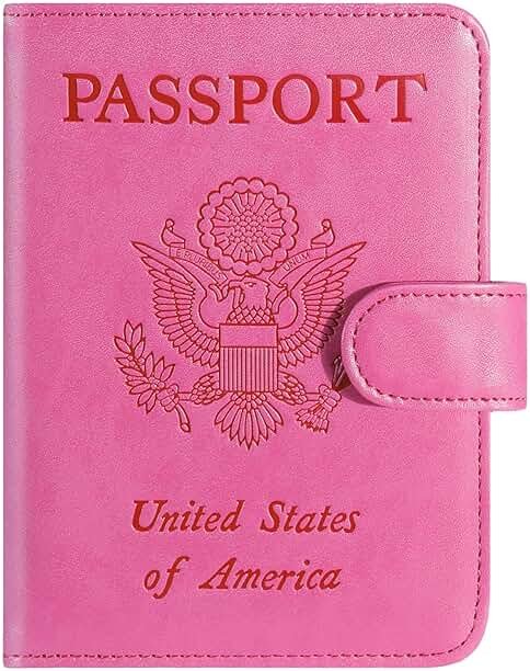 Passport Holder Cover Wallet RFID Blocking Leather Card Case Travel Accessories for Women Men (Pink) - Product Image
