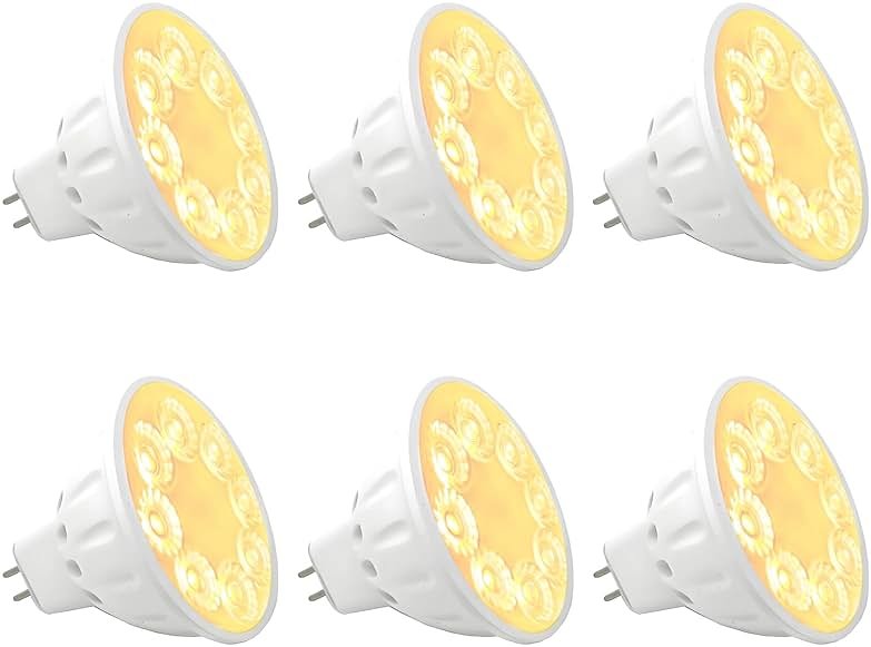 Makergroup MR16 LED Bulbs, Landscape Low Voltage Spotlights, 35W/50W Halogen Replacements. 5W Warm White 2700K-3000K 12V Gu5.3 Bi-pin Base for Outdoor Accent Lighting Indoor Track Lights 6-Pack - Product Image