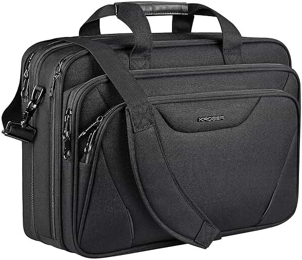 KROSER Laptop Bag Premium Laptop Briefcase Fits Up to 17.3 Inch Laptop Expandable Water-Repellent Shoulder Messenger Bag Computer Bag for Travel/Business/Men/Women-Black - Product Image