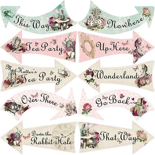 Truly Alice Arrow Hanging Signs Cutouts for Tea Party Decoration 10 Pcs - Product Image