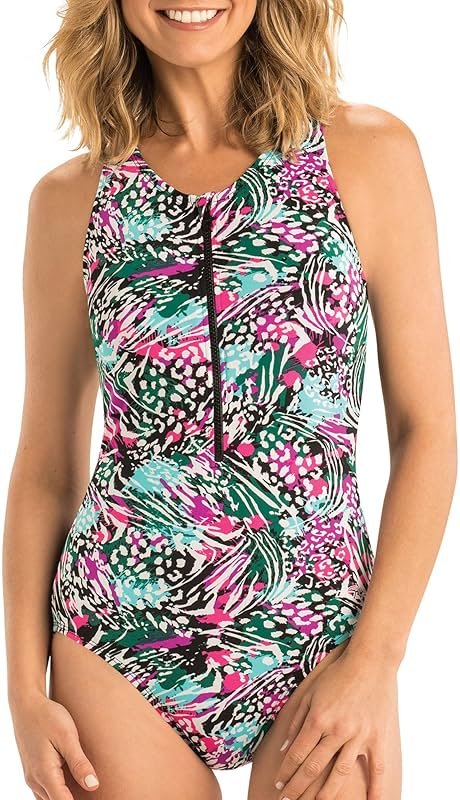 Dolfin Aquashape Lotus Print Zip-Front 1-Piece Female - Product Image