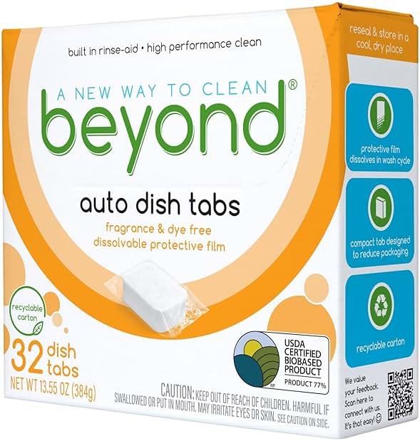 Beyond Auto Dishwasher Tablets [32 tablets] - Fragrance & Dye Free - Certified Biobased. Powerful. Plant-Based Ingredients - Product Image