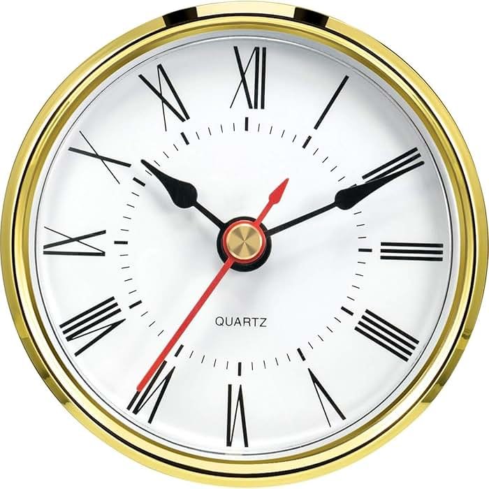 Hicarer 2.8 Inch/ 70 mm Round Quartz Clock Insert, Clock Movement Insert, Gold Trim, Red Second Hand, Roman Numeral, Quartz Movement - Product Image
