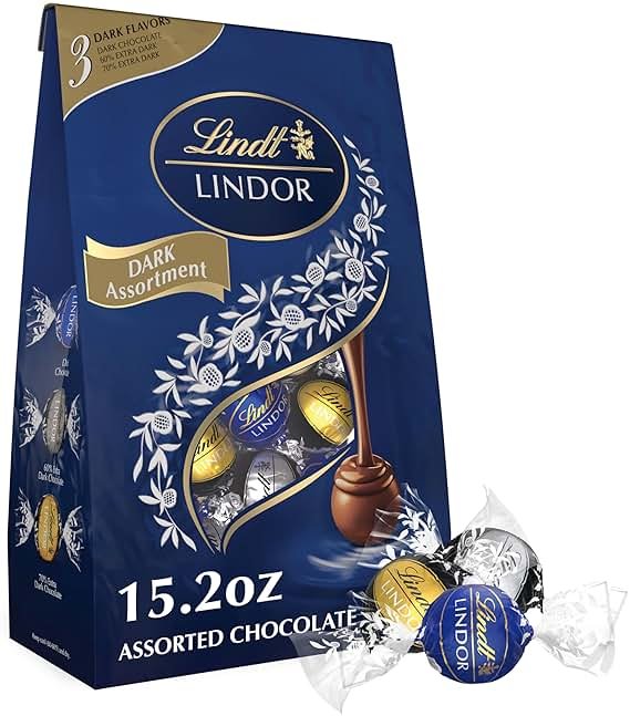 Lindt LINDOR Assorted Dark Chocolate Candy Truffles, Assorted Chocolate with Smooth, Melting Truffle Center, 15.2 oz. Bag - Product Image