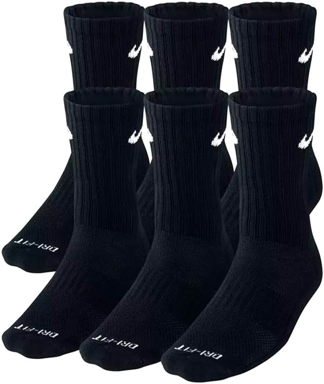 NIKE Plus Cushion Socks (6-Pair) (L (Men's 8-12 / Women's 10-13), Crew Black) - Product Image