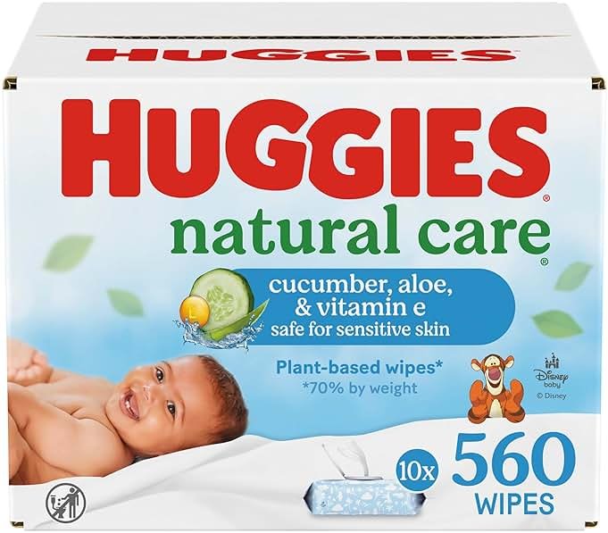 Huggies Natural Care Cucumber, Aloe and Vitamin E Baby Wipes, Hypoallergenic, Scented, 10 Flip-Top Packs (560 Wipes Total), Packaging May Vary - Product Image