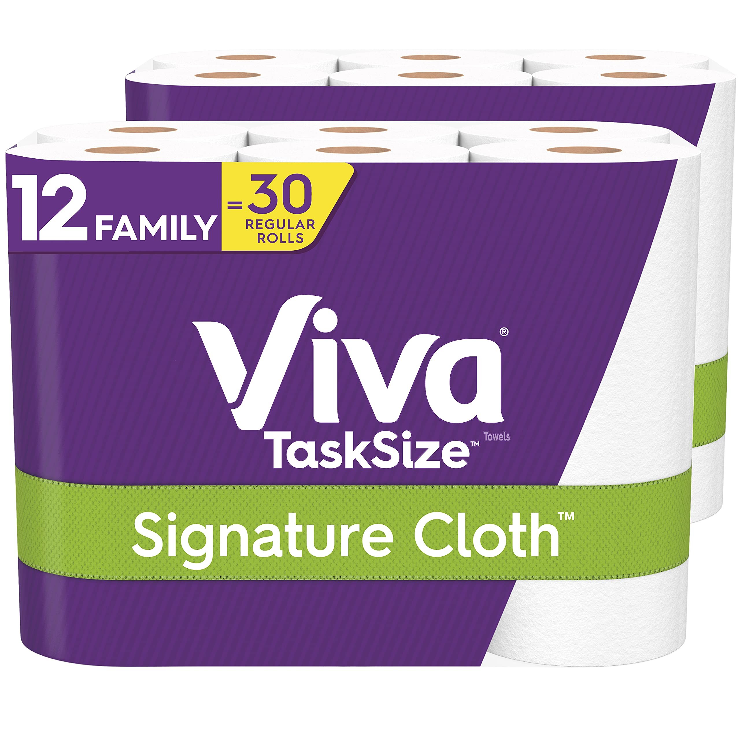Viva Signature Cloth Paper Towels, Task Size - 12 Family Rolls (2 Packs of 6 Rolls) = 30 Regular Rolls (143 Sheets Per Roll) - Product Image