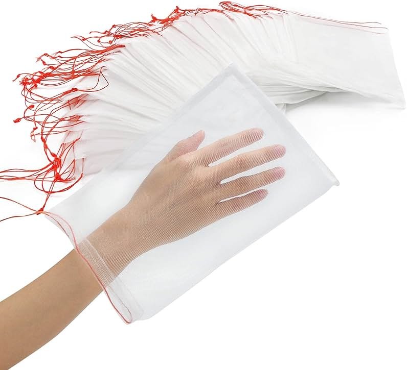 ENPOINT Fruit Bags for Fruit Trees, 100 PCS 6x10 Inch Fruit Protection Bags with Drawstring, Garden Netting Mesh Fruit Cover Bag for Grape, Tomato, Peach, Apple, Flower from Birds Bugs - Product Image