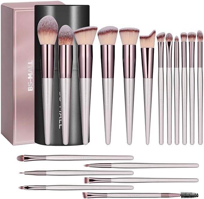 BS-MALL Makeup Brush Set 18 Pcs Professional Foundation Powder Concealers Eyeshadow Blush Synthetic Makeup Brushes with Labeled instruction Black Case Upgraded Version - Product Image