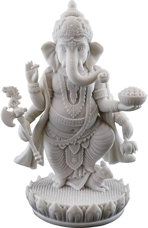 Top Collection 7.5" H 4.75" Standing Ganesh Statue in White Marble Finish - Hindu Lord of Success Sculpture - Product Image