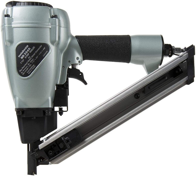 Metabo HPT Strap-Tite Fastening System Strip Nailer, Pro-preferred Pneumatic Power Nailers, Metal Connector Tool for Fastening Metal Connectors to Wood, 36° Magazine, 1-1/2″ Connector Nails, NR38AK - Product Image