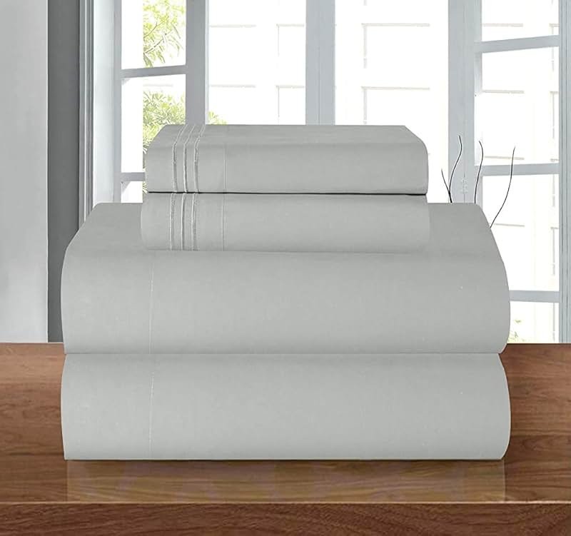 Elegant Comfort Luxury 1500 Premium Hotel Quality Microfiber 4-Piece Sheet Set - Wrinkle Resistant, All Around Elastic Fitted Sheet, Deep Pocket up to 16", Queen, Silver - Product Image