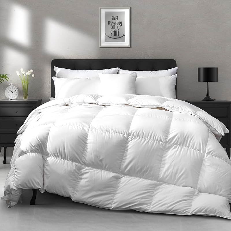 APSMILE Luxury All Season Down Feather Fibers Comforter Full/Queen Size Duvet Insert - 100% Organic Cotton, High Fill Power Medium Warmth, (Ivory White, 90X90) - Product Image