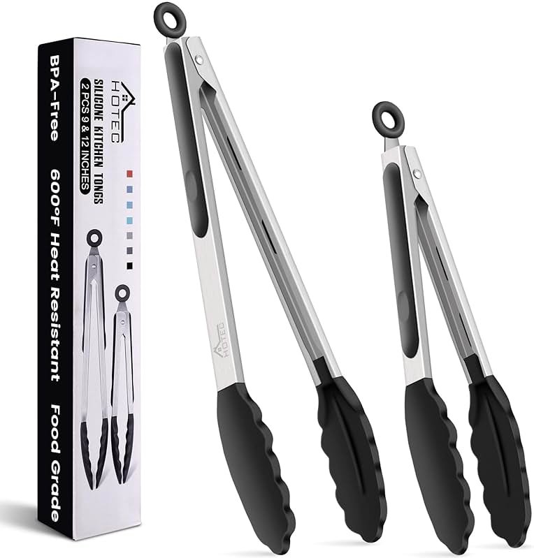 HOTEC Premium Stainless Steel Locking Kitchen Tongs with Silicon Tips, Set of 2-9" and 12" - Product Image