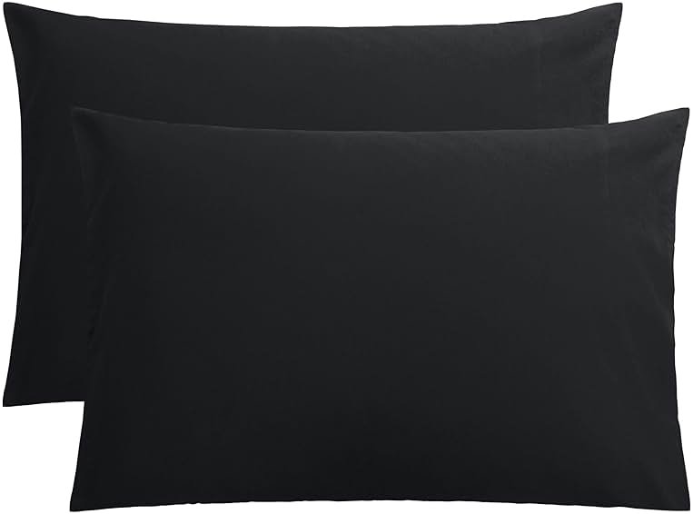 FLXXIE Pillow Cases Queen, Soft Microfiber Pillow Covers with Envelope Closure, Wrinkle Resistant Pillowcases, 2 Piece Set, 20x30, Black - Product Image