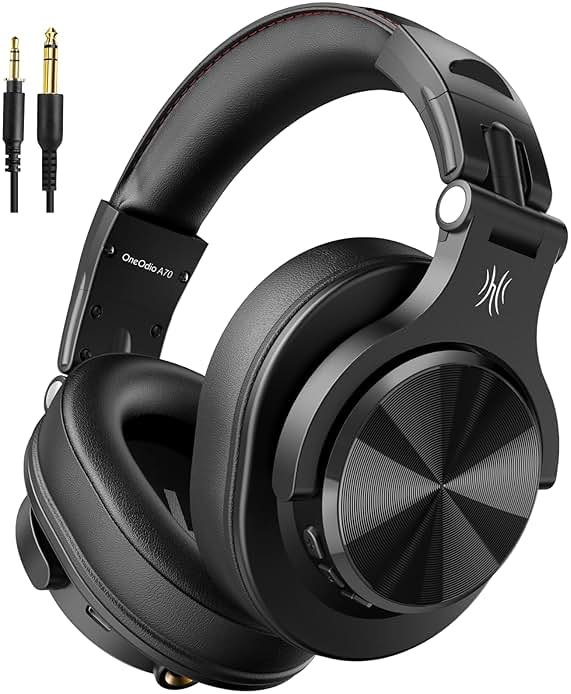 OneOdio A70 Bluetooth Over Ear Headphones, Wireless Headphones with 72H Playtime, Hi-Res, Built-in Mic, 3.5mm/6.35mm Wired Audio Jack for Studio Monitor & Mixing DJ Guitar AMP, Computer PC Gaming - Product Image