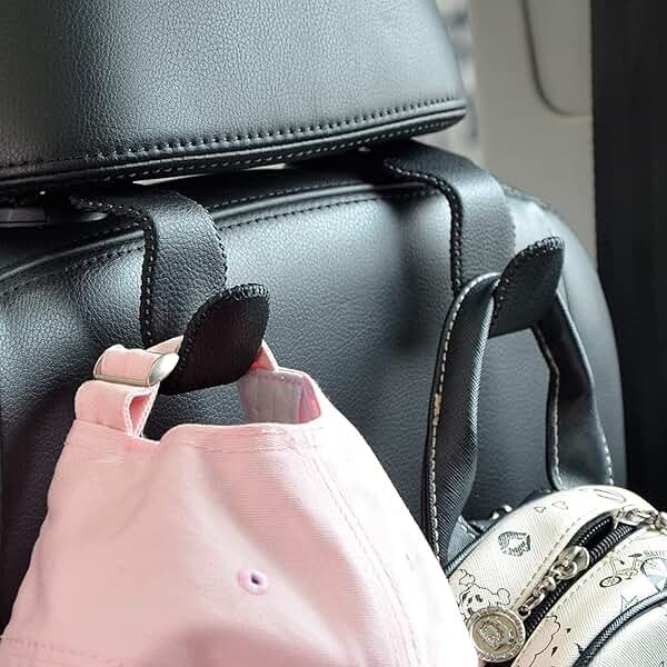 yicheyiyou Car Hooks Universal Car Vehicle Back Seat Headrest Hanger Holder Hook Microfiber Leather & Stainless Steel for Bag Purse Cloth Drink Grocery (Black) - Product Image