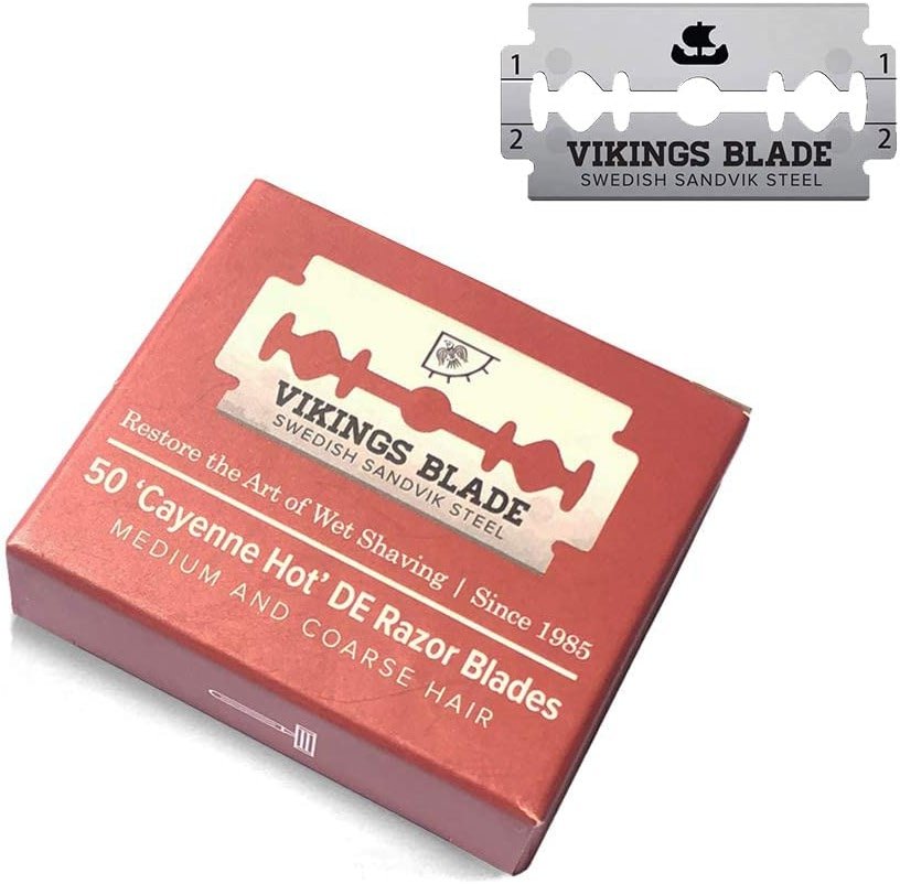 VIKINGS BLADE Double Edge Safety Razor Blades, 50x Blades, Swedish Steel + Platinum Coated, Replacement Razor Blades & Refills (Semi-Aggressive & Safe) - Product Image