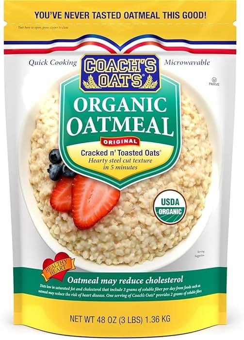 COACH'S OATS Organic Whole Grain Oatmeal 3 lbs | Cracked n’ Toasted | Quick-Cooking, Steel Cut Texture | Heart-Healthy, Delicious Breakfast | Microwavable, Stovetop, Overnight Oatmeal - Product Image