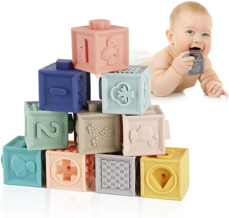 Mini Tudou Baby Blocks Soft Building Blocks Baby Toys Teethers Toy Educational Squeeze Play with Numbers Animals Shapes Textures 6 Months and Up 12PCS - Product Image