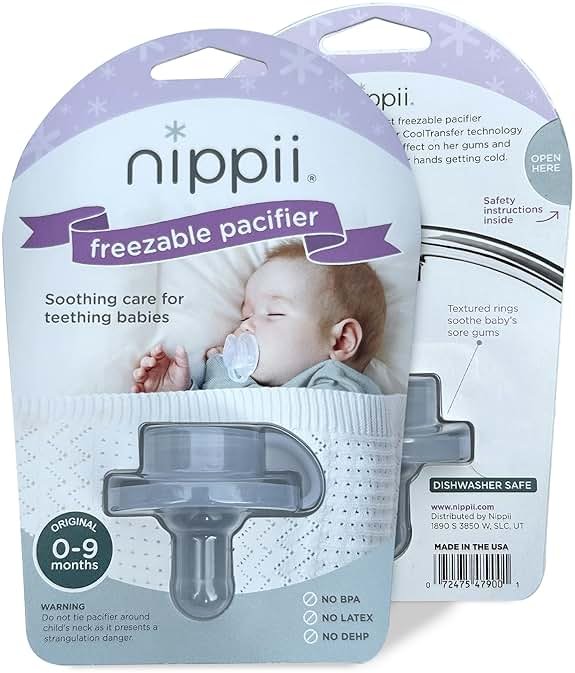 Nippii Freezable Pacifier for Baby Teething Relief - Safe Infant Teether with Cooling Effect - Easy to Clean, Medical Grade Soft Silicone - BPA Free - for Babies 0-9 Months - Made in USA - Product Image