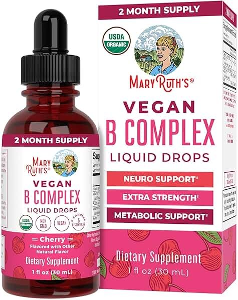 MaryRuth Organics Vitamin B Complex | B Vitamins Complex | Biotin | Vitamin B12 | Niacin | Folate | Metabolic Support Supplement | Vegan | USDA Organic | Non-GMO | Gluten Free | 2 Month Supply - Product Image