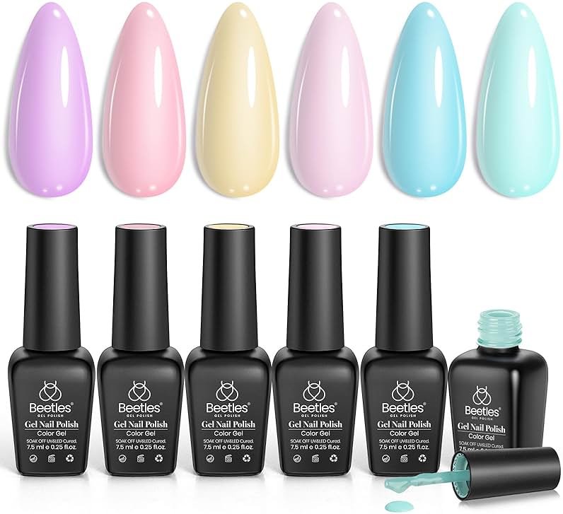 Beetles Pastel Gel Polish Set - 6 Colors Pink Yellow Blue Green Purple Summer Colors Nails Soak Off Nail UV Lamp Gel Nail Kits Decorations Nail Art - Product Image
