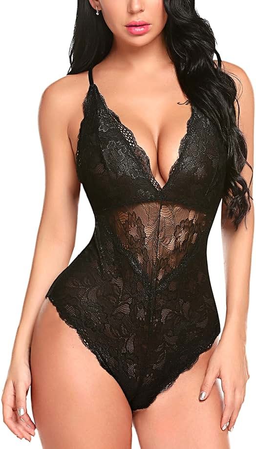Avidlove Sexy Lingerie for Women Deep V Lace Bodysuit Snap Crotch One Piece Teddy XS-4XL - Product Image