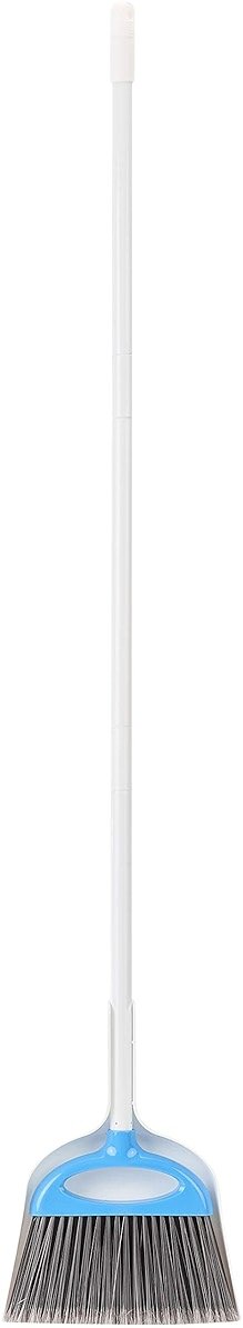 Amazon Basics Dustpan Broom Set with Adjustable Long Handle, Easy to Assemble, Blue and White - Product Image