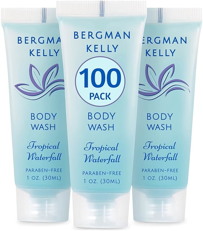 BERGMAN KELLY Travel Size Body Wash (1 fl oz, 100 PK, Tropical Waterfall), Delight Your Guests with an Invigorating and Refreshing Hotel Body Wash, Mini and Small Size Guest Hotel Toiletries in Bulk - Product Image