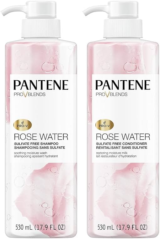 Pantene Sulfate Free Shampoo and Conditioner Set, Rose Water, Soothing and Moisturizing, Infused with Vitamin B5, for all Hair Types, Safe for Color Treated Hair, Pro-V Blend, 17.9 Fl Oz Each, 2 Pack - Product Image