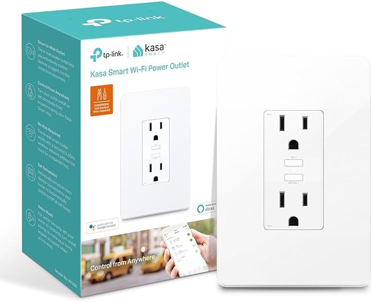 Kasa Smart Plug KP200, In-Wall Smart Home Wi-Fi Outlet Works with Alexa, Google Home & IFTTT, No Hub Required, Remote Control, ETL Certified , White, 1 Pack - Product Image