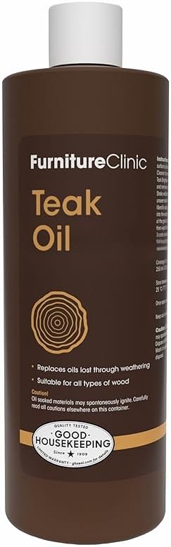 Furniture Clinic Teak Oil | Wood Oil Protects & Cleans Outdoor & Indoor Furniture, Boats, Shower Benches | Restore & Protect Wood, Prevent Drying & Other Damage | Natural Matte Finish | 17oz/500ml - Product Image